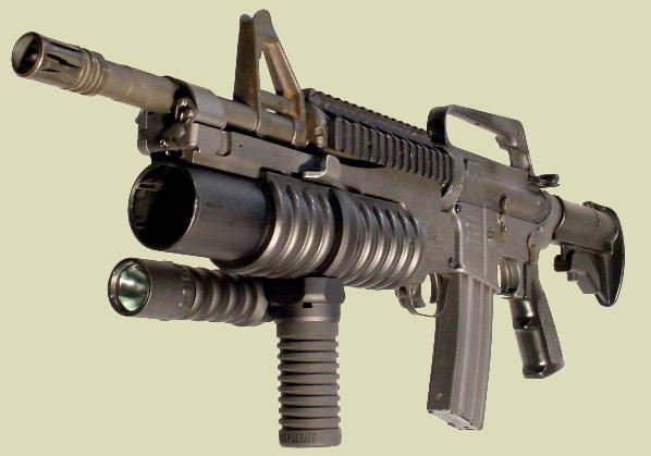 The M203grip manufactured by RM Equipment is mounted with the Tactical Light Module on the M203PI 40mm Grenade Launcher also manufactured by RM Equipment.