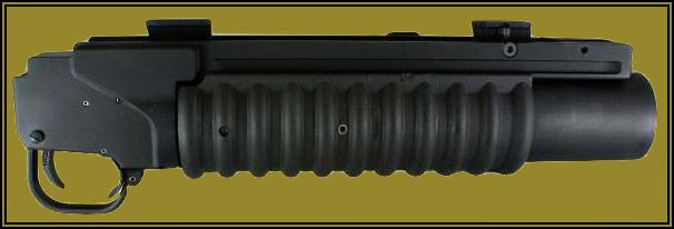 Photo of the M203PI 40mm Enhanced Grenade Launcher Module (EGLM), a quick-connect version of the M203 grenade launcher.